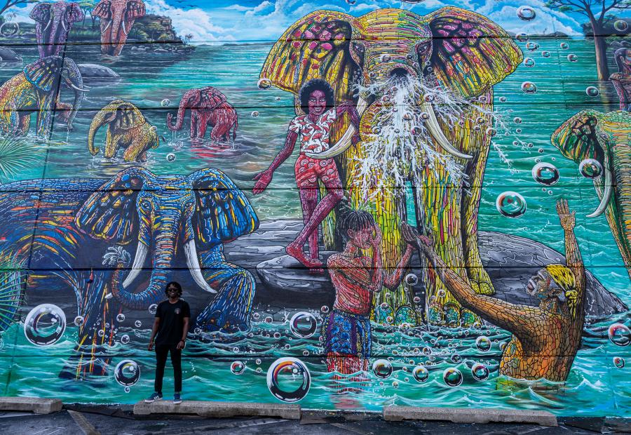 ArtPrize 2023's 'Raining Wisdom' by Abdoulaye Conde - A vibrant addition to Grand Rapids' streets.